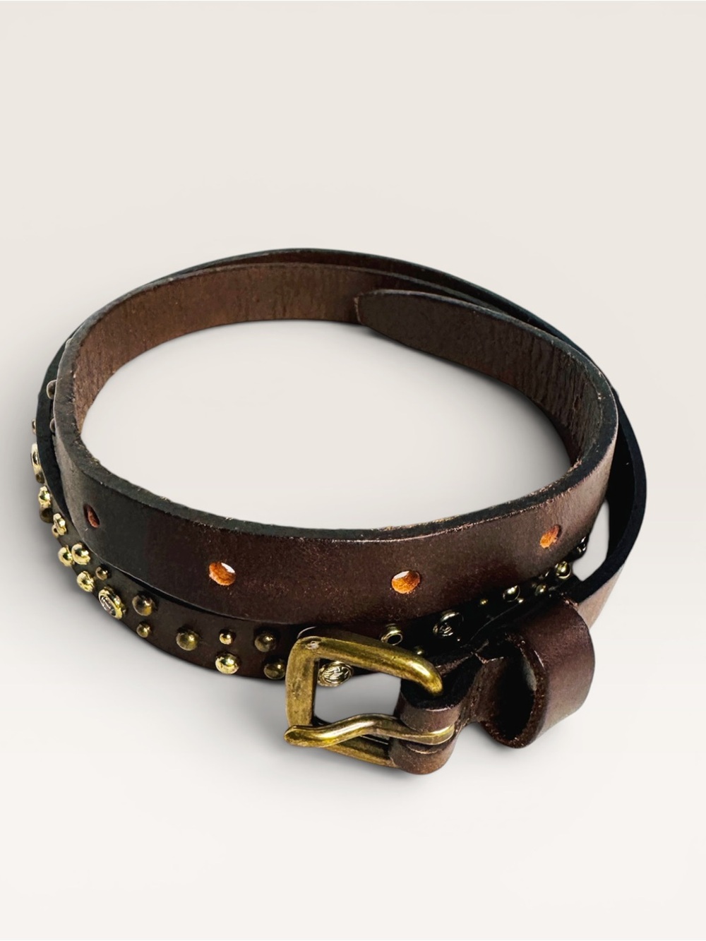 J Crew Dark Brown Studded Leather Skinny Belt Size S